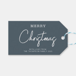 Minimale klassieke feestdag voor roke blauwe kerst cadeaulabel