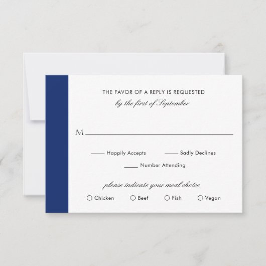 Minimale klassieke formele marine blauw elegante b RSVP kaartje (Voorkant)