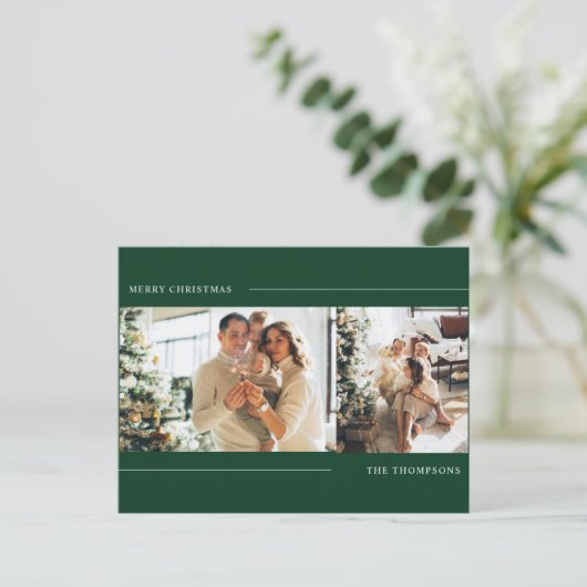 Minimale klassieke groene foto met collage Kerstmi Briefkaart (Staand voorkant)