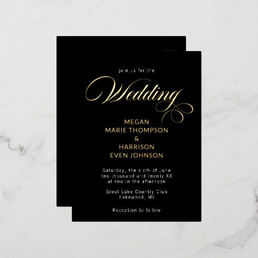 Minimale klassieke huwelijksuitnodiging folie uitnodiging briefkaart (Voorkant / Achterkant)