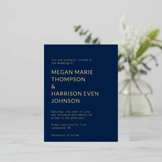 Minimale klassieke huwelijksuitnodiging folie uitnodiging briefkaart (Staand Voorkant)