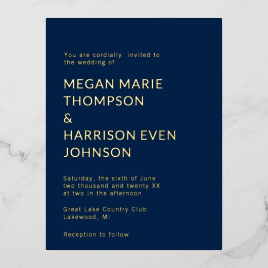 Minimale klassieke huwelijksuitnodiging folie uitnodiging briefkaart (Voorkant)