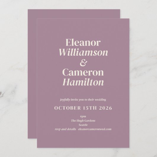 Minimale klassieke Lila Mauve Design Weddenschap I Kaart (Voorkant / Achterkant)