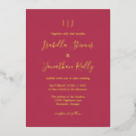 Minimale klassieke magenta Red Wedding Gold Fo Folie Uitnodiging<br><div class="desc">Minimale klassieke magenta Red en Gold Foil Weddenschap</div>