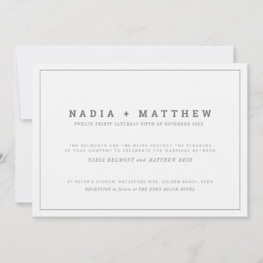 Minimale klassieke marineblauwe en witte bruiloft kaart (Voorkant)