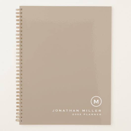 Minimale klassieke monogram Naam Beige Planner (Voorkant)