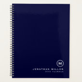 Minimale klassieke monogram Naam Datum Navy Blue Planner (Voorkant)
