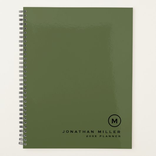 Minimale klassieke monogram Naam Olive Planner (Voorkant)