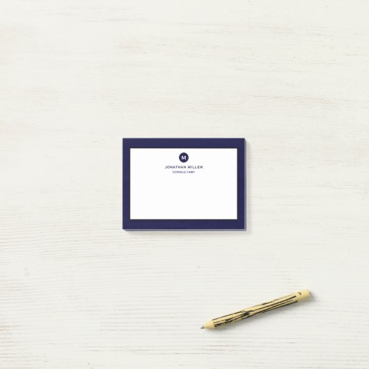 Minimale Klassieke monogram Navy Blue Post-it® Notes (Op bureau)