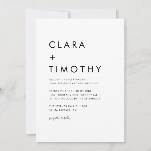 Minimale klassieke script moderne bruiloft uitnodi kaart (Voorkant)