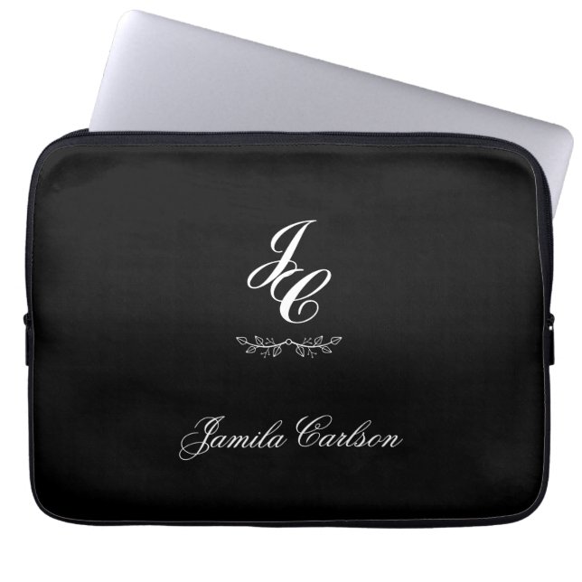 Minimale klassieke typografie met monogram laptop sleeve (Voorkant)
