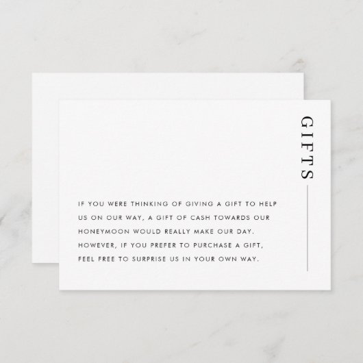 Minimale klassieke weddenschap met cadeau informatiekaartje (Voorkant / Achterkant)