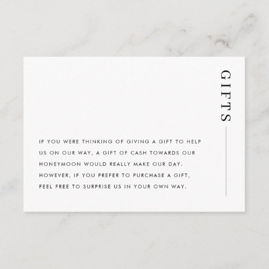 Minimale klassieke weddenschap met cadeau informatiekaartje (Voorkant)