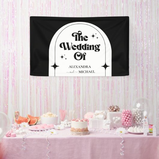 Minimale kleefband voor Retro Arch Black en White  Spandoek (Feest)