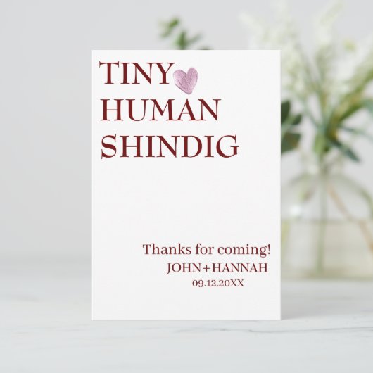 Minimale kleine Tiny Human Shindig Funny Co-ed Bab Bedankkaart (Staand voorkant)