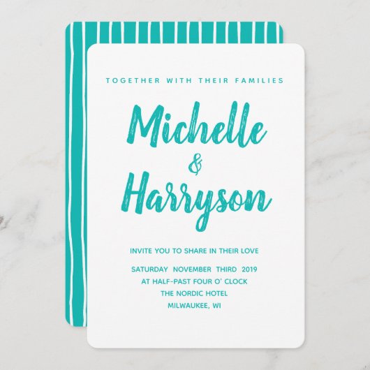 Minimale Kleur Blauw Bruiloft Uitnodiging (Voorkant / Achterkant)