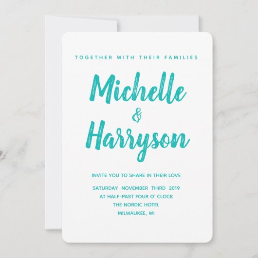 Minimale Kleur Blauw Bruiloft Uitnodiging (Voorkant)