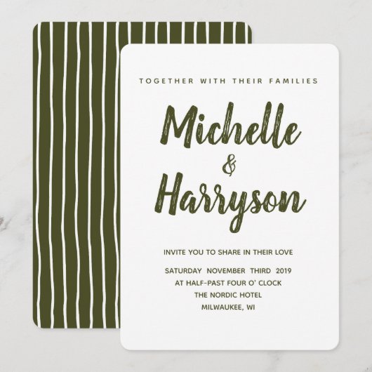 Minimale kleur | Donkergroen | Huwelijksuitnodigin Kaart (Voorkant / Achterkant)