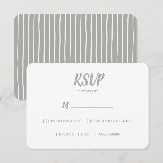 Minimale kleur grijs | Bruiloft RSVP Maaltijd Keuz Kaartje (Voorkant / Achterkant)