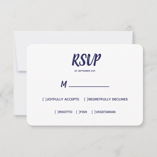 Minimale kleur Navy Blue | Bruiloft RSVP Maaltijd  (Voorkant)