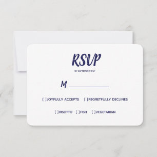 Minimale kleur Navy Blue Bruiloft RSVP Maaltijd Kaartje