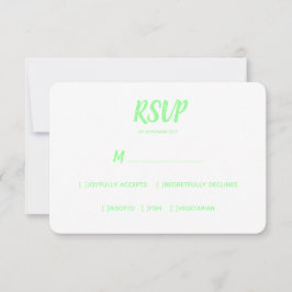 Minimale kleur Neon Groene Bruiloft RSVP Maaltijdk
