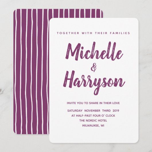 Minimale kleur | PAARSE | Huwelijksuitnodiging Kaart (Voorkant / Achterkant)