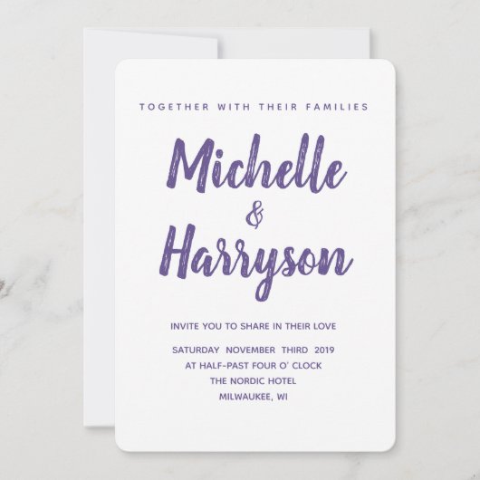 Minimale kleur | ultraviolet | Huwelijksuitnodigin Kaart (Voorkant)