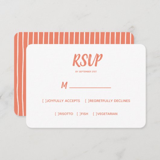 Minimale kleur zalm | Bruiloft RSVP Maaltijd Keuze (Voorkant / Achterkant)