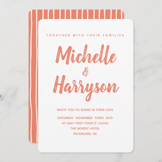 Minimale kleur | Zalm | Huwelijksuitnodiging Kaart (Voorkant / Achterkant)