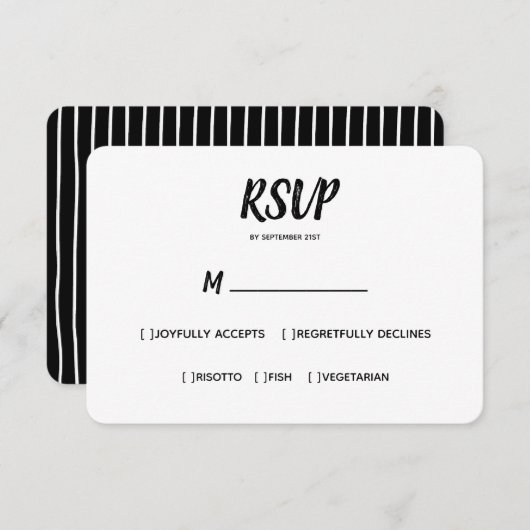 Minimale kleur | Zwart | Bruiloft RSVP Maaltijd Ke (Voorkant / Achterkant)