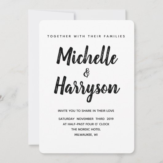 Minimale kleur | Zwart | Huwelijksuitnodiging Kaart (Voorkant)