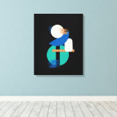 Minimale kleurrijke geometrische kunst op zwart Ca Canvas Afdruk (Insitu (Houten vloer))