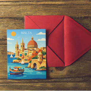 Minimale & Kleurrijke Malta Vintage Kunstprint Briefkaart