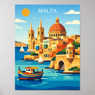 Minimale & Kleurrijke Malta Vintage Kunstprint Poster