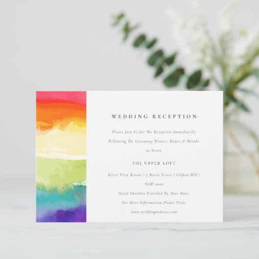 Minimale Kleurrijke Pride Regenboog Trouwreceptie Informatiekaartje (Staand voorkant)