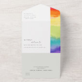 Minimale kleurrijke pride regenboogbruiloft QR-COD All In One Uitnodiging (Buitenkant)