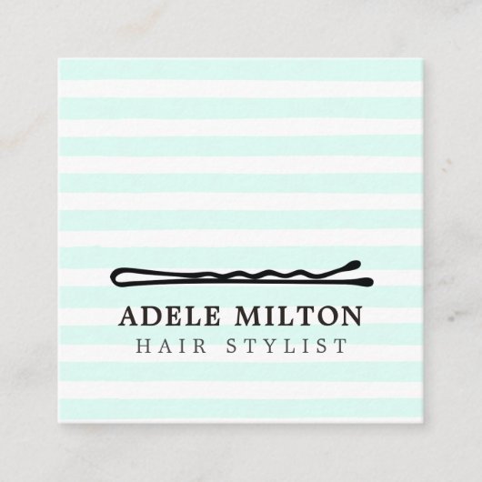Minimale Koele Blauwe Witte Strepen Bobby Pin Hair Vierkante Visitekaartje (Voorkant)