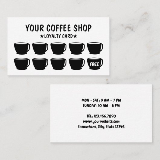 Minimale Koffie Loyalty-kaarten Klantenkaartje (Voorkant / Achterkant)