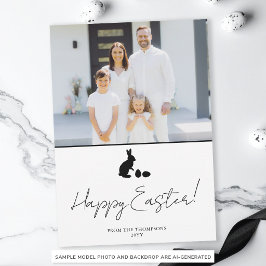 Minimale Konijn In Zwart En Familie Foto Pasen Kaart