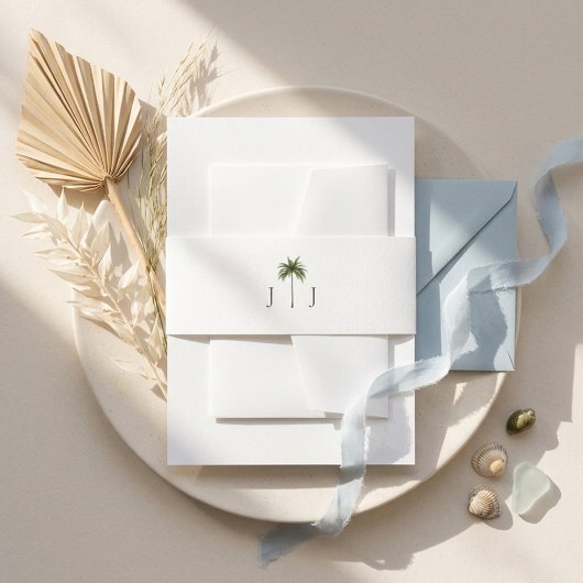 Minimale Koppels Monogram Palmboom Trouw Uitnodigingen Wikkel