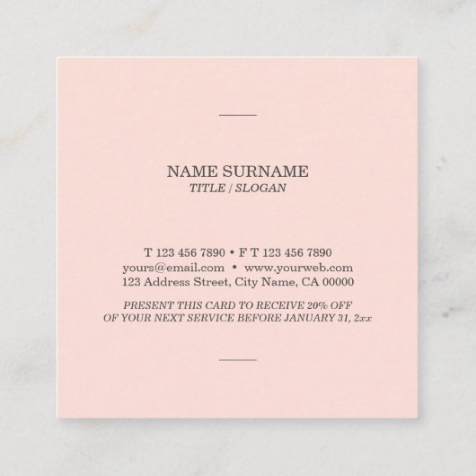 Minimale korting op modern + roze pasta vierkante visitekaartje (Achterkant)