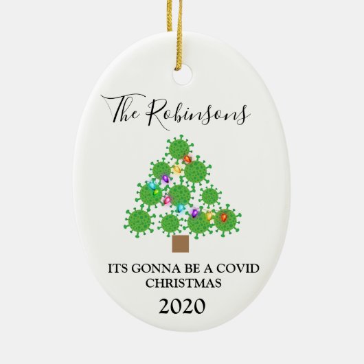 Minimale kovide kerstboom - speciaal ontworpen ker keramisch ornament (Achterkant)