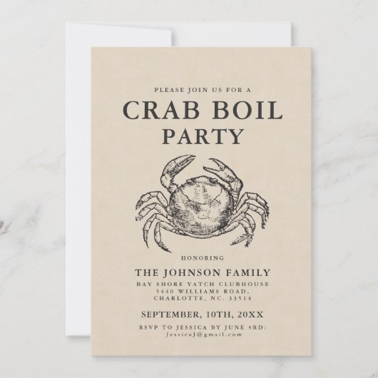Minimale krabbenboil Stijl uitnodigen Kaart (Voorkant)