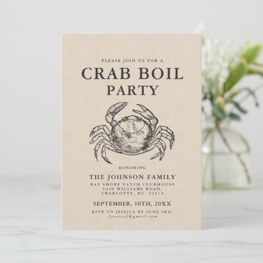 Minimale krabbenboil Stijl uitnodigen Kaart (Staand voorkant)