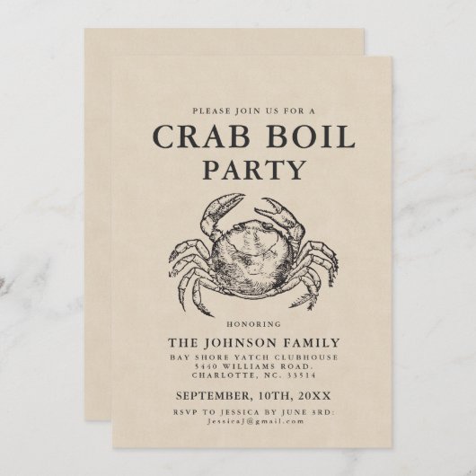 Minimale krabbenboil Stijl uitnodigen Kaart (Voorkant / Achterkant)
