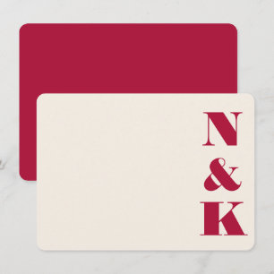 Minimale Krachtige Monogram Kerst Rood Huwelijk Na Notitiekaartje