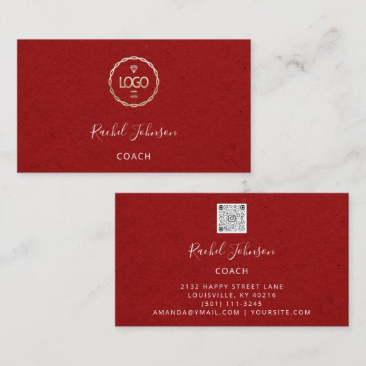 Minimale Kraft Elegant Couch Therapist Logo Red Visitekaartje (Voorkant / Achterkant)