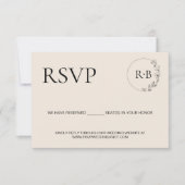 Minimale krans Monogram Zwart en Cream bruiloft RSVP Kaartje (Voorkant)