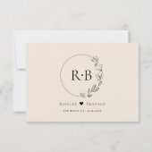Minimale krans Monogram Zwart en Cream bruiloft RSVP Kaartje (Achterkant)